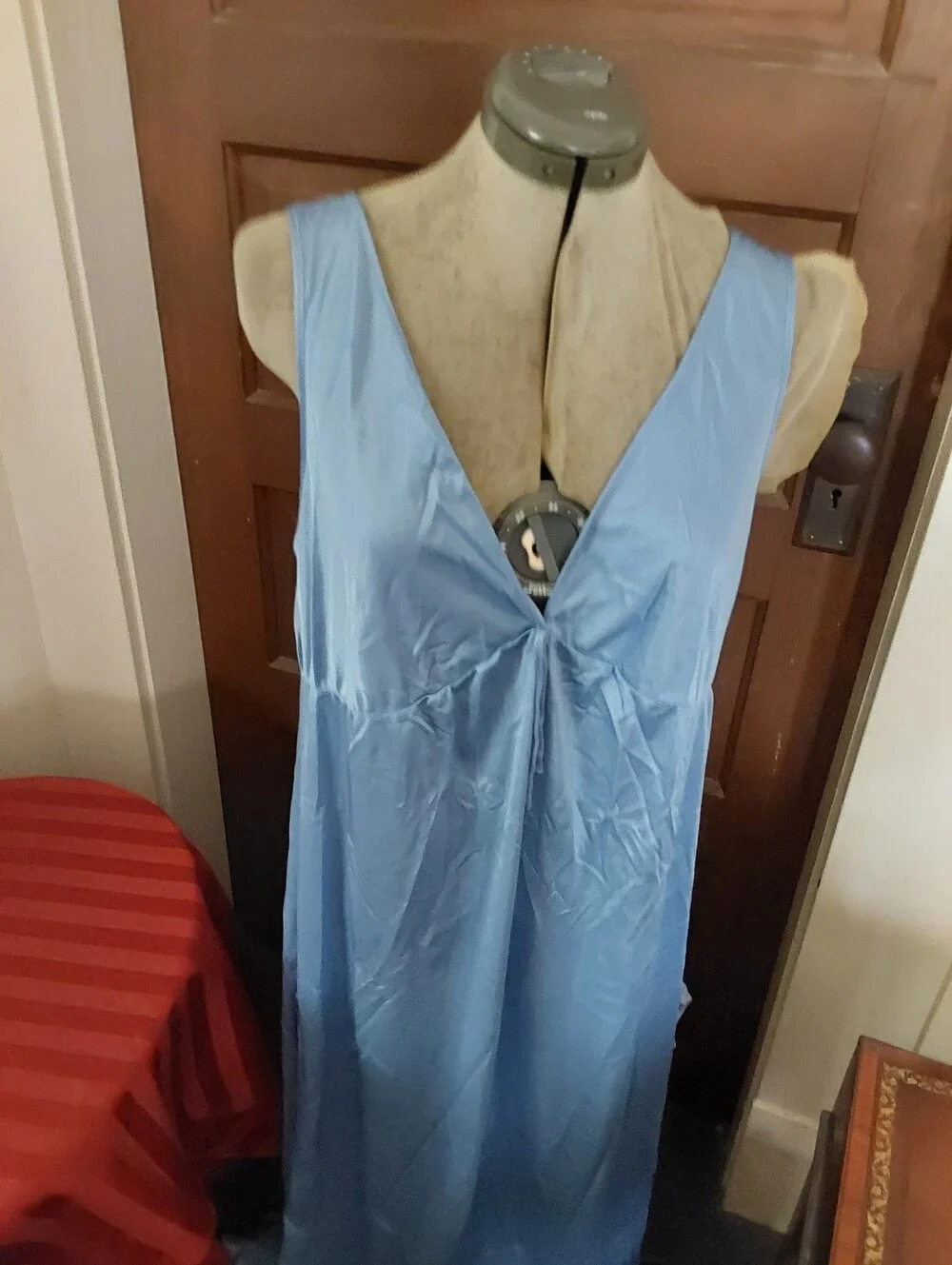 Vintage 1950s Nylon Nightgown, Floor-length Ruffled Edge, Side Splits, EUC